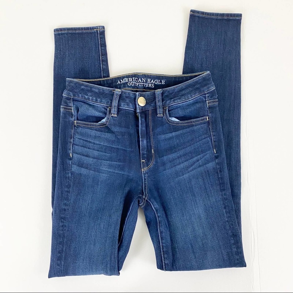 American Eagle High Rise Super Stretch Jegging Blue Wash 0 Long
